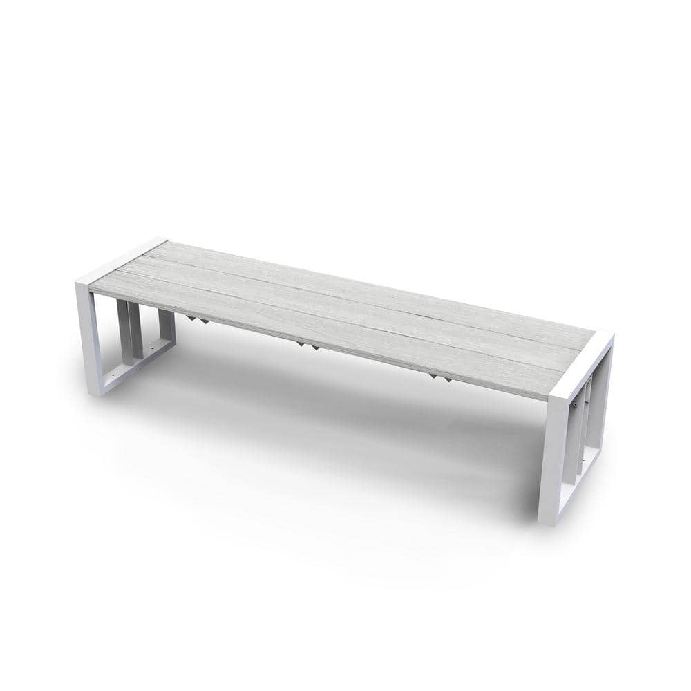 Matte White Aluminum Frame 59.06 in. Composite Outdoor Garden Bench in Icelandic Smoke White price history on PriceWatchPro