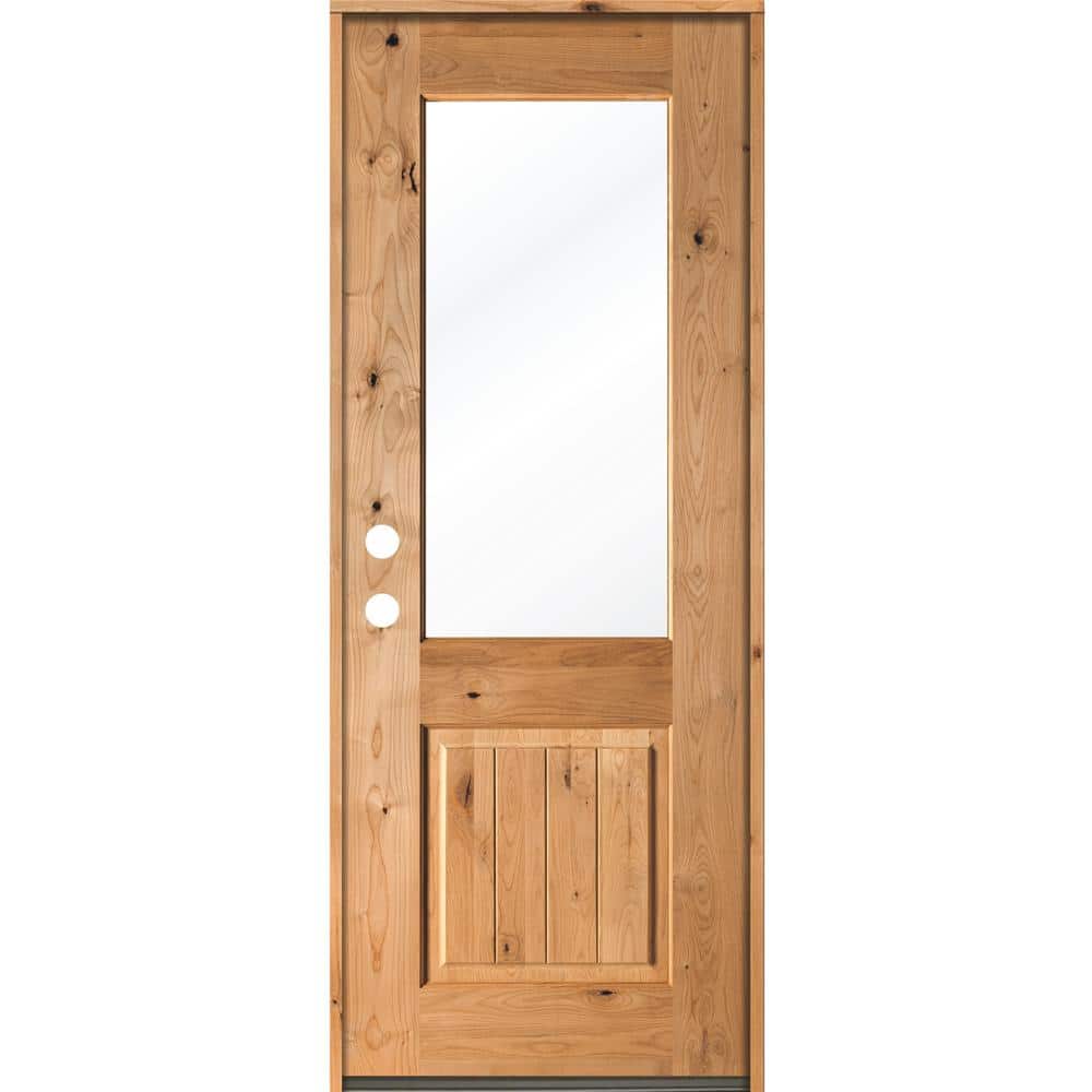 36 in. x 96 in. Rustic Knotty Alder Wood Clear Low-E Half-Lite Clear Stain/V-Groove Right Hand Single Prehung Front Door price history on PriceWatchPro