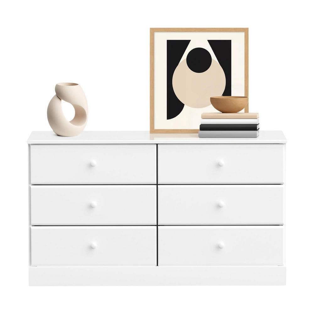Prepac Astrid White Finish 6-Drawer Double Dresser (26.85 in H. x