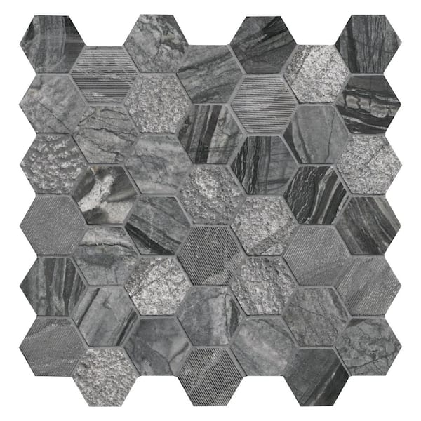 Henley 2 in. Hexagon 12 in. x 12 in. x 0.38 in. Polished Marble Mesh-Mounted Mosaic Tile (1 sq. ft. / Each)
