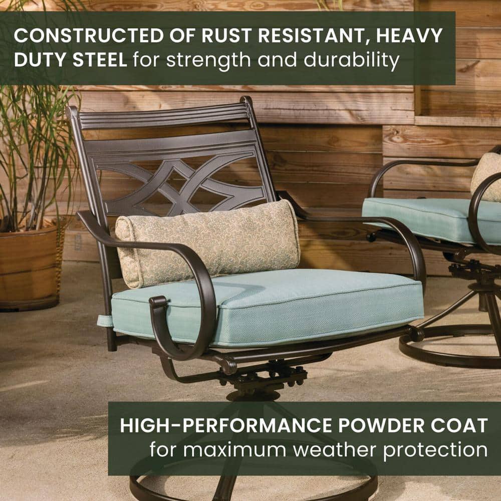 Montclair Ocean Blue & Brown 5-Piece Outdoor Dining Set with Swivel Rockers