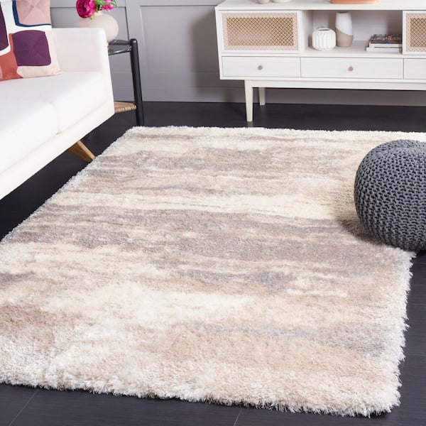 Cloud Shag 5 ft. x 8 ft. Ivory/Gray Abstract Flokati Area Rug
