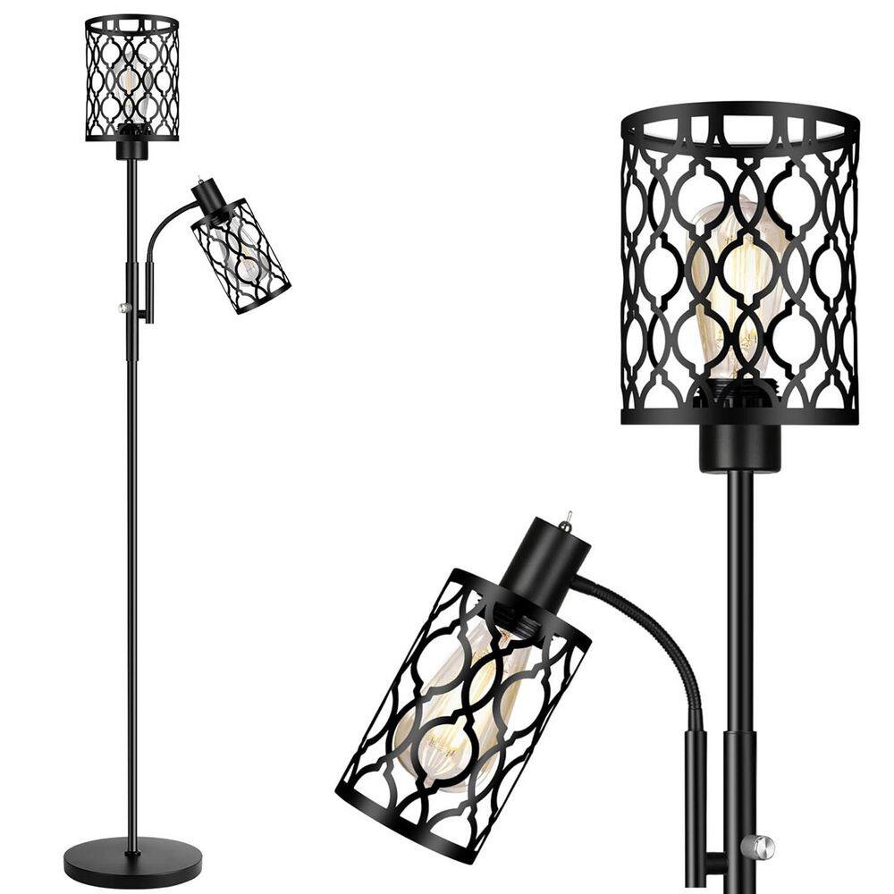 72 in. Black Farmhouse Floor Lamps-2 Number of Bulbs Dimmable Tree Floor La
