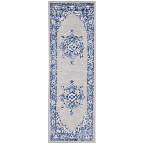 Nourison Whimsicle Grey Blue 2 ft. x 8 ft. Center Medallion Traditional Runner Rug