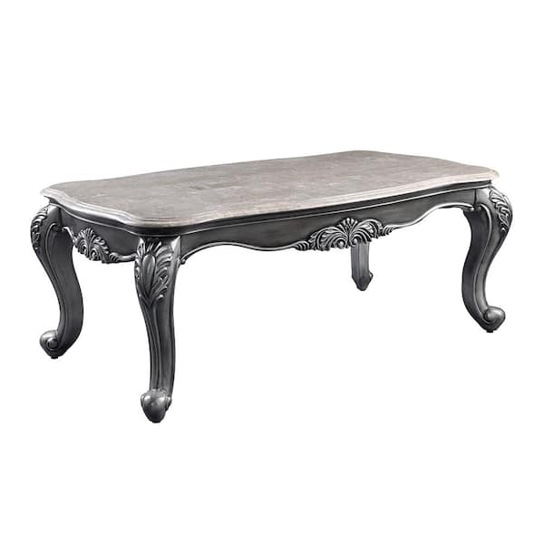 Acme Furniture Ariadne 52 in. Platinum Rectangle Marble Coffee Table with No Additional Features