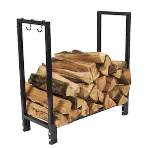 30 in. Black Steel Firewood Log Rack and Cover Combo