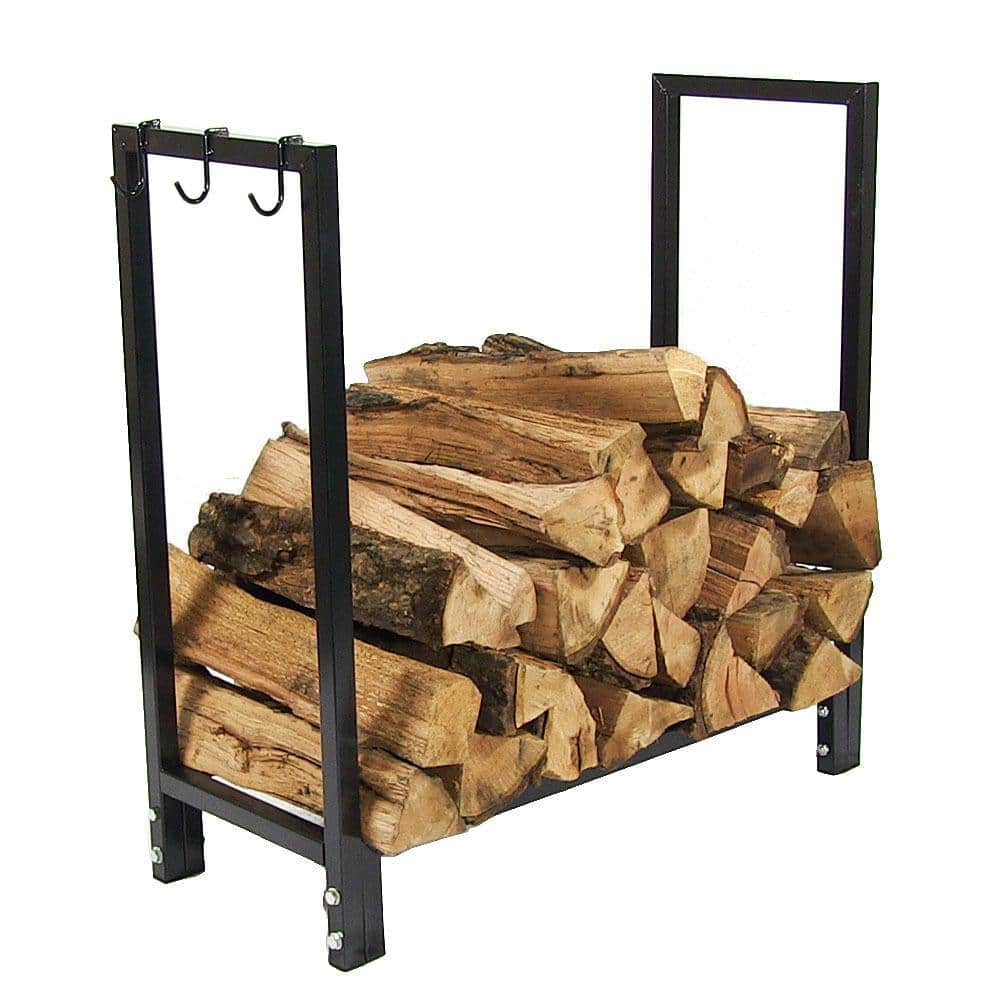 Sunnydaze 30 in. Black Steel Firewood Log Rack and Cover Combo