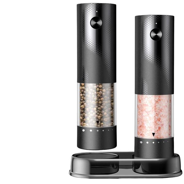 2-Pack Black Electric Salt and Pepper Mills Set, Rechargeable Automatic Salt and Pepper Shakers, Easy Filling