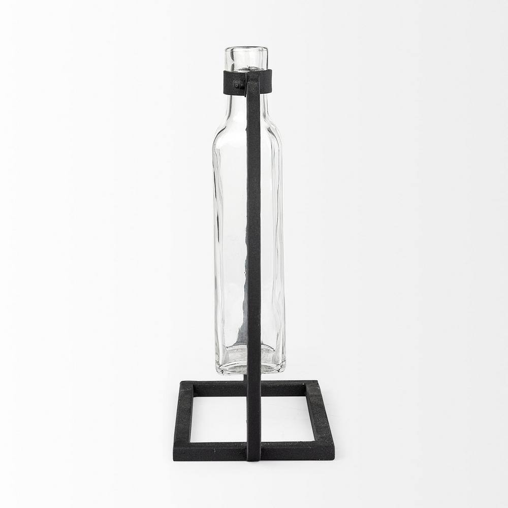 Elegant Black Metal and Glass Rectangular Vase, 10-inch