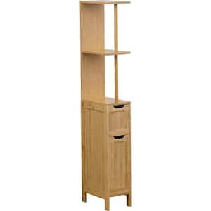 MAHE 7.2 in. W x 12 in. D x 51.4 in. H Free Standing Linen Cabinet Slim with 2-Doors Bamboo, Brown
