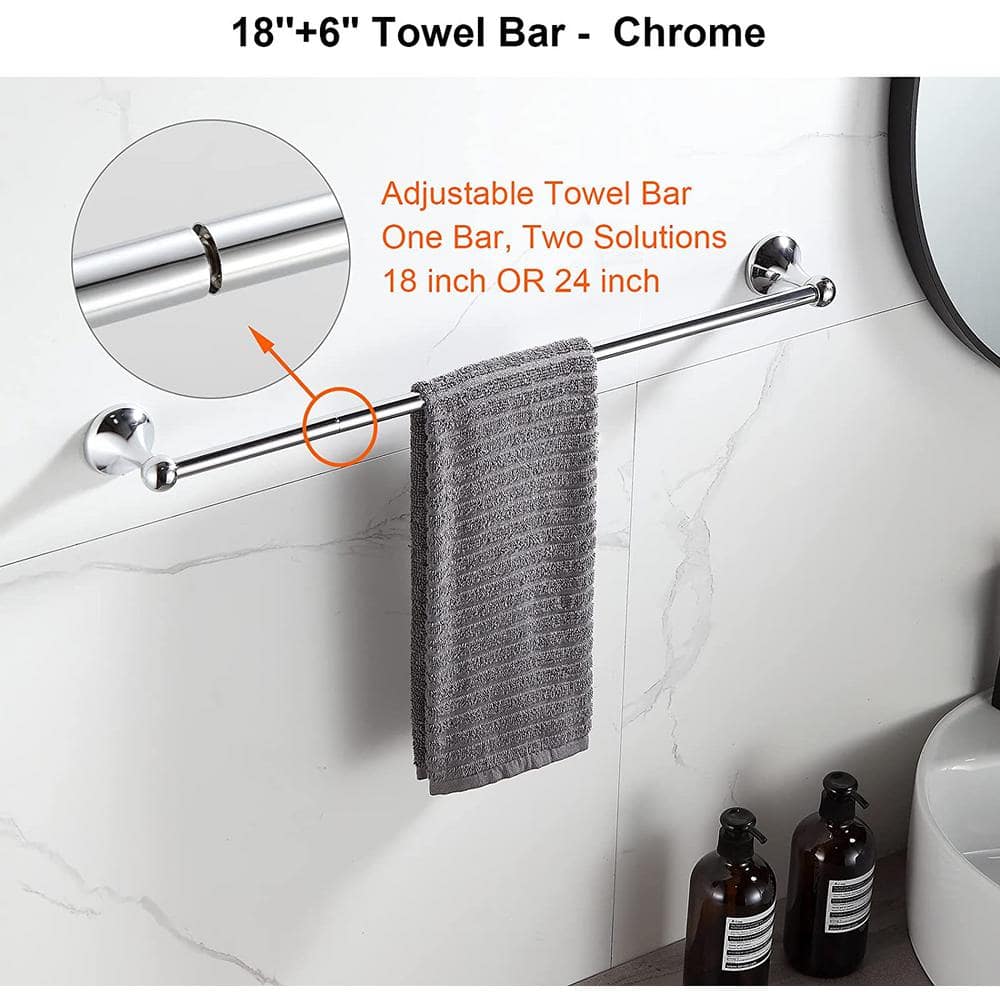 Chrome 24-Inch Stainless Steel Wall Mounted Towel Bar Set