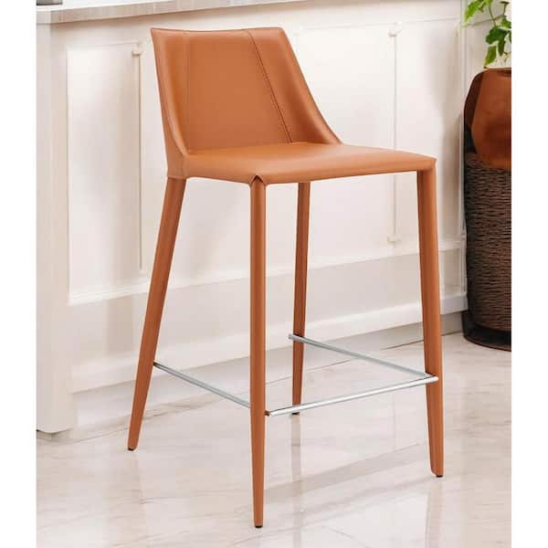 HomeRoots 25.99 in. Terra Cotta Low Back Metal Counter Stool Faux Leather Seat