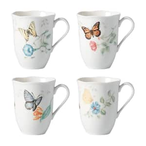 Butterfly Meadow 12 oz. Multi White Porcelain Mug (Set of 4)