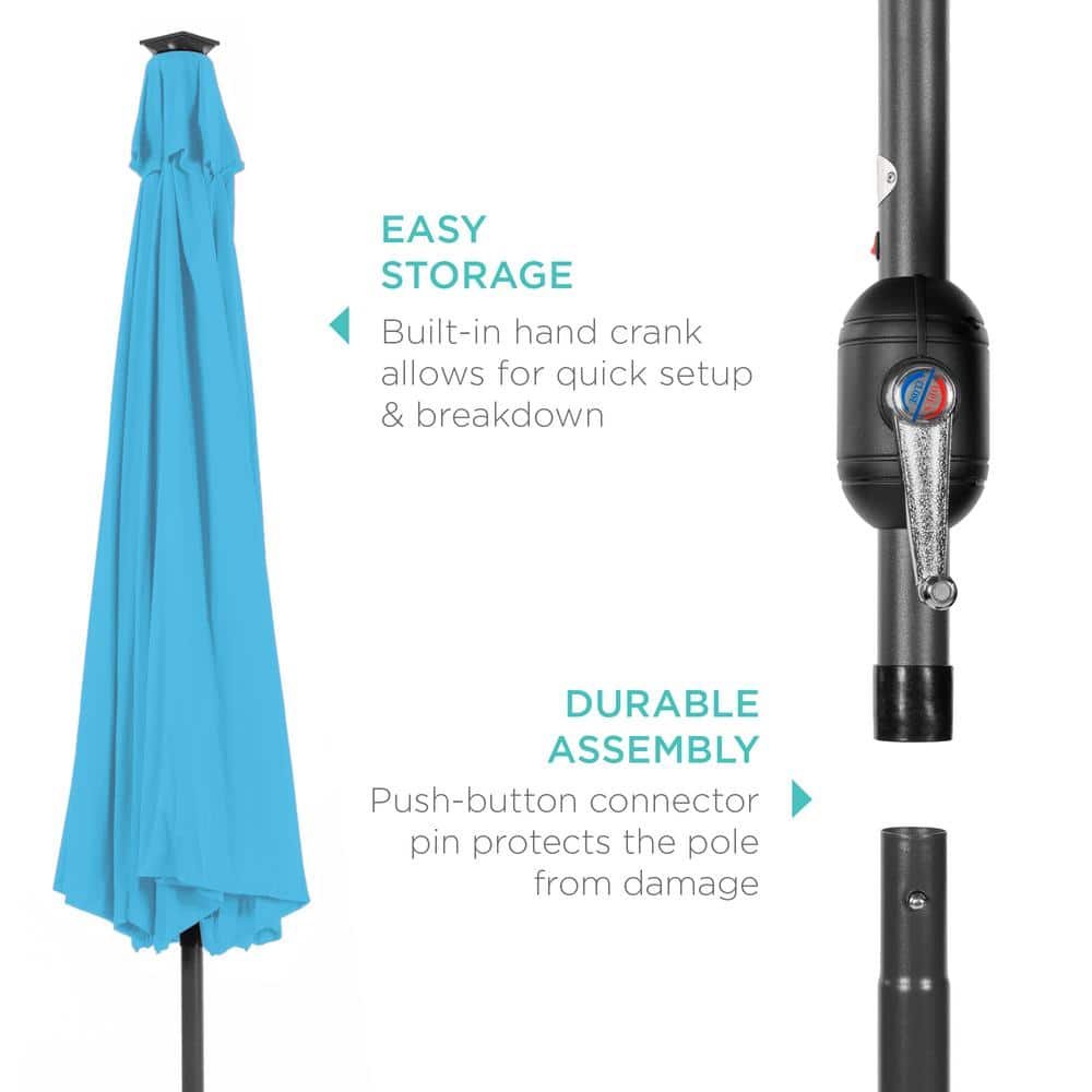 10ft Sky Blue Solar LED Lighted Patio Umbrella with Tilt Adjustment