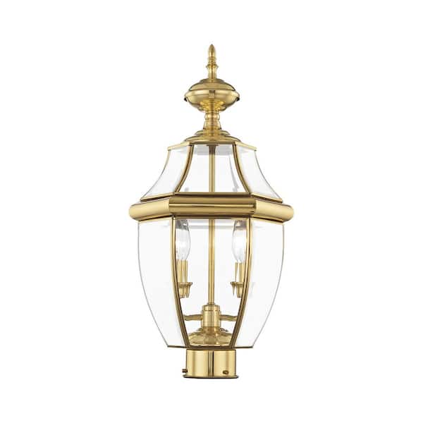 Livex Lighting Monterey 2 Light Polished Brass Outdoor Post Top Lantern