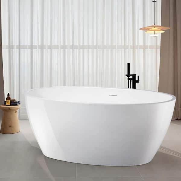 Vanity Art Amiens 69 in. x 40 in. Acrylic Flatbottom Freestanding Soaking Bathtub with Center Drain in White/Integrated Overflow