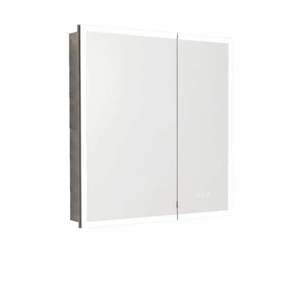 30 in. W x 32 in. H Rectangular Aluminum Medicine Cabinet with Mirror and Light