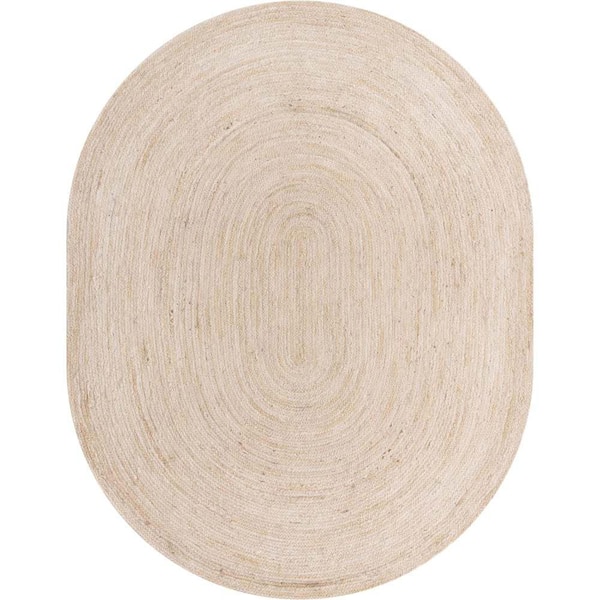 Unique Loom Braided Jute Dhaka White 8' 0 x 10' 0 Area Rug