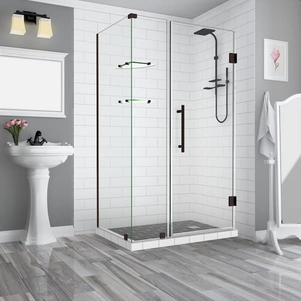 Aston BromleyGS 43.25 to 44.25 x 34.375 x 72 Frameless Corner Hinged Shower Door with Glass Shelves in Bronze