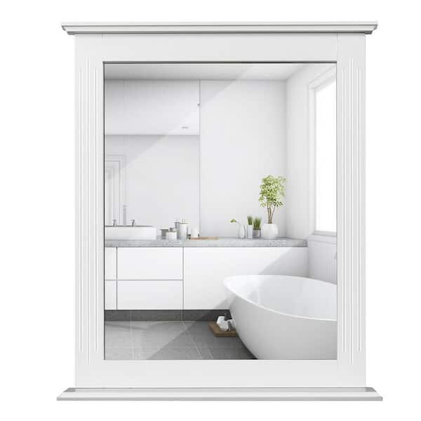 FORCLOVER 22.5 in. W x 27 in. H Rectangular Framed Wall Mount Multipurpose Bathroom Vanity Mirror with Shelf in White