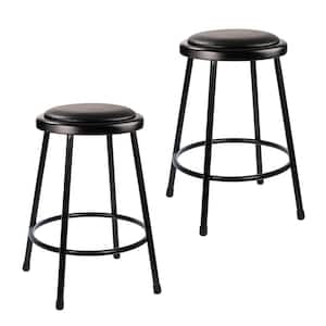 Otto 24 in Black Vinyl Padded Stool with Metal Frame, (2-Pack)