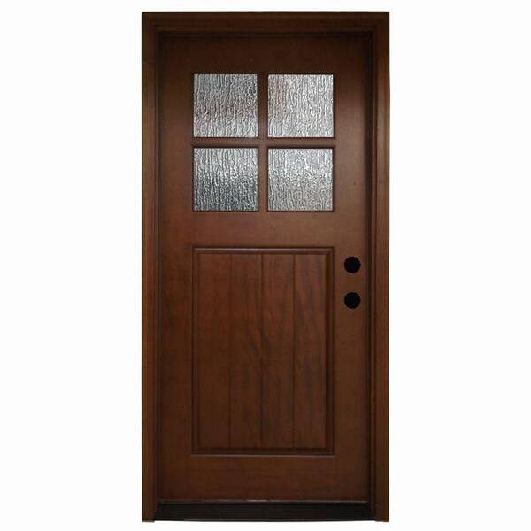 Steves & Sons 36 in. x 80 in. Cottage 4 Lite Rain Stained Mahogany Prehung Front Door