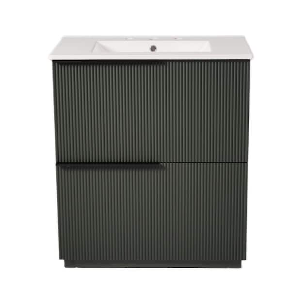 30 in. Freestanding Green Bath Vanity with White Ceramic Top Unassembled