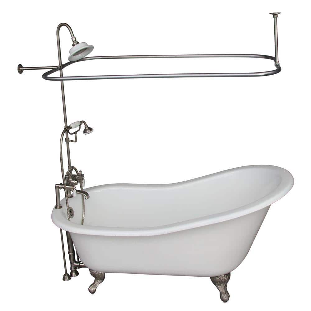 5 ft. Cast Iron Ball and Claw Feet Slipper Tub in White with Brushed Nickel