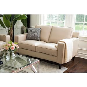 Miller 59 in. Straight Arm Top Grain Leather Rectangle Loveseat Sofa in. Cream