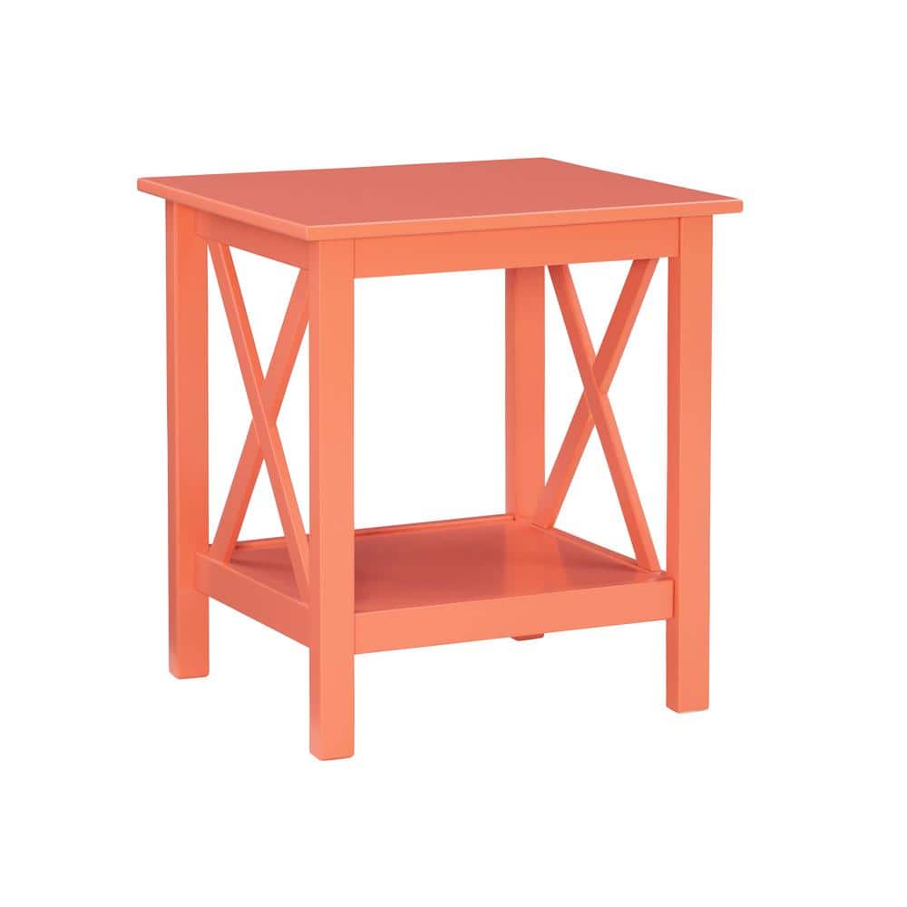 Ramsey 20 in. Coral Rectangle Wood End Table with Shelf