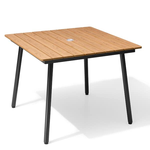 Pellebant 37 in. Brown Rectangular Aluminum Outdoor Patio Dining Table with Wood-Like Tabletop