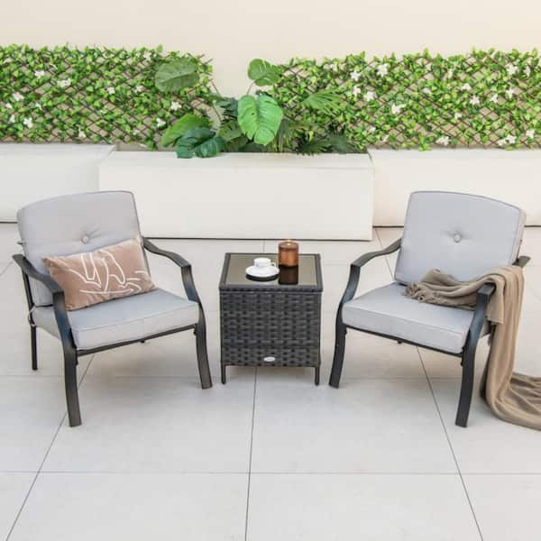 2-Pieces Metal Outdoor Patio Lounge Chairs with Seat and Gray Back Cushions for Yard