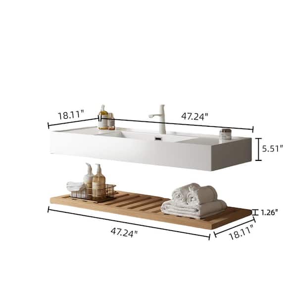 48 in. Floating Wood Bath Vanity with White Ceramic Top