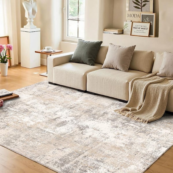 Van Gogh Beige/Grey 4 ft. x 6 ft. Modern Abstract Area Rug