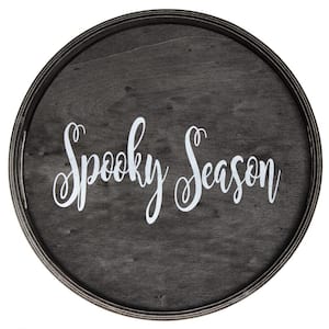 13.75 in. W x 1.65 in. H x 13.75 in. D Spooky SeasonBlack Wash Round Decorative Wood Serving Tray