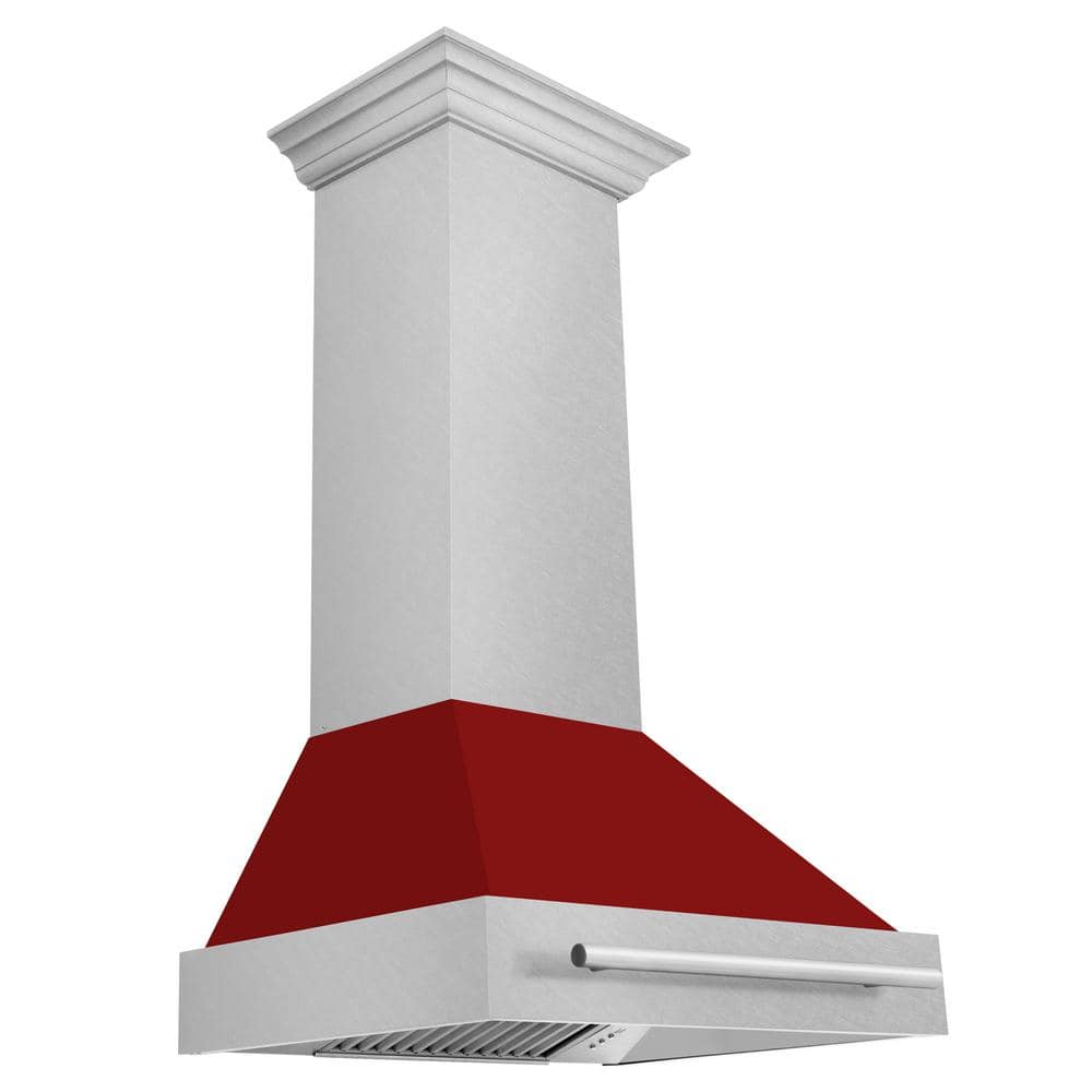 30 in. 400 CFM Ducted Vent Wall Mount Range Hood with Red Gloss Shell in Fingerprint Resistant Stainless Steel -  ZLINE Kitchen and Bath, 8654SNX-RG-30