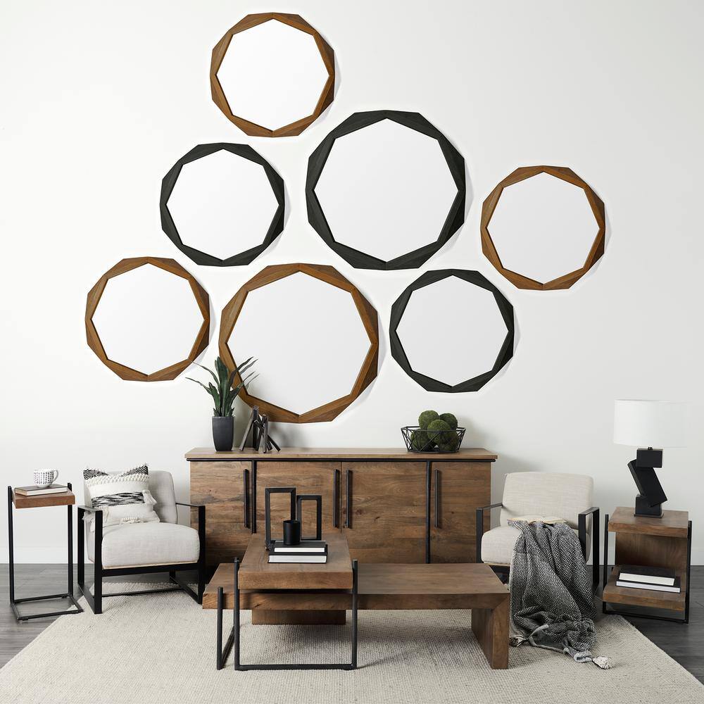 Aramis 32" Octagonal Brown Mango Wood Wall Mirror