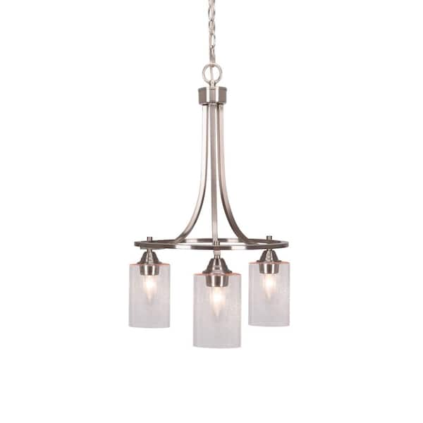Unbranded Madison 3-Light Brushed Nickel Round Chandelier with 4 in. Clear Bubble Glass Shades, No bulbs included