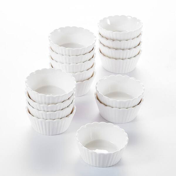 MALACASA 2.75 in. White Porcelain Ramekins Souffle Dishes Serving Bowls (Set of 16)