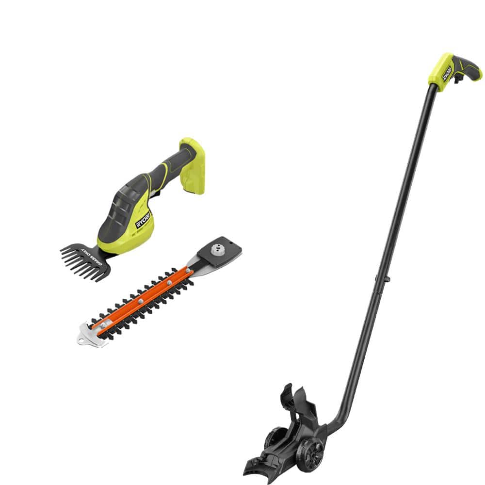 Ryobi One+ 18V Cordless Grass Shear and Shrubber Trimmer (Tool-Only) with Accessory Shear/Shrubber Caddy