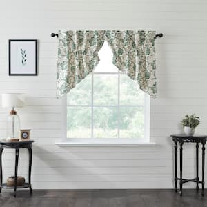 Dorset Floral 36 in. L Cotton Prairie Swag Valance in Green Creme