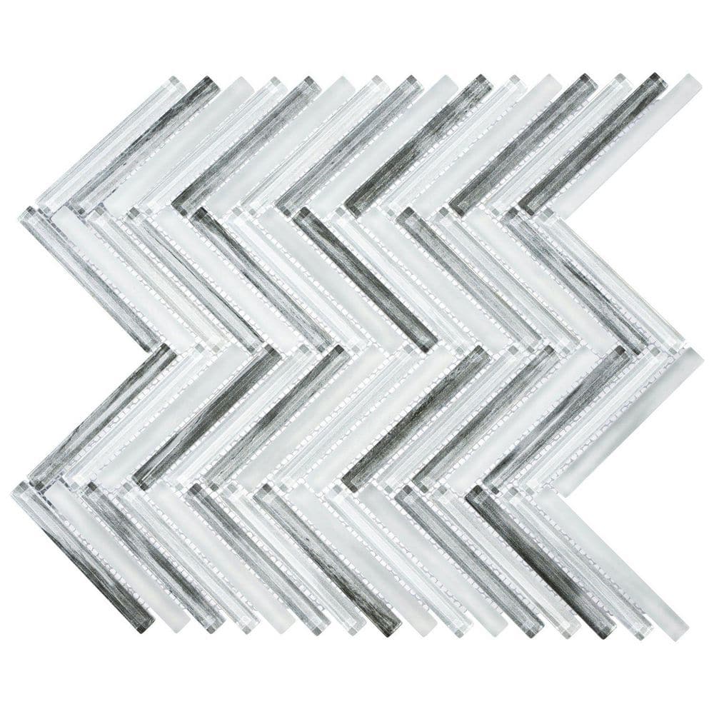 Moln Liv Grey 0.5 in. x 4 in. Glass Herringbone Wall and Floor Mosaic Tile 
