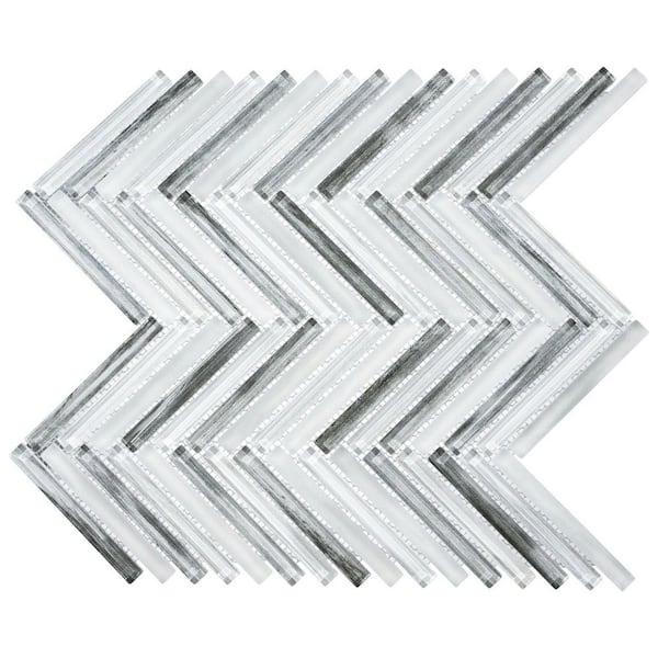 ANDOVA Moln Liv Grey 0.5-in. x 4-in. Glass Herringbone Wall and Floor Mosaic Tile Sample