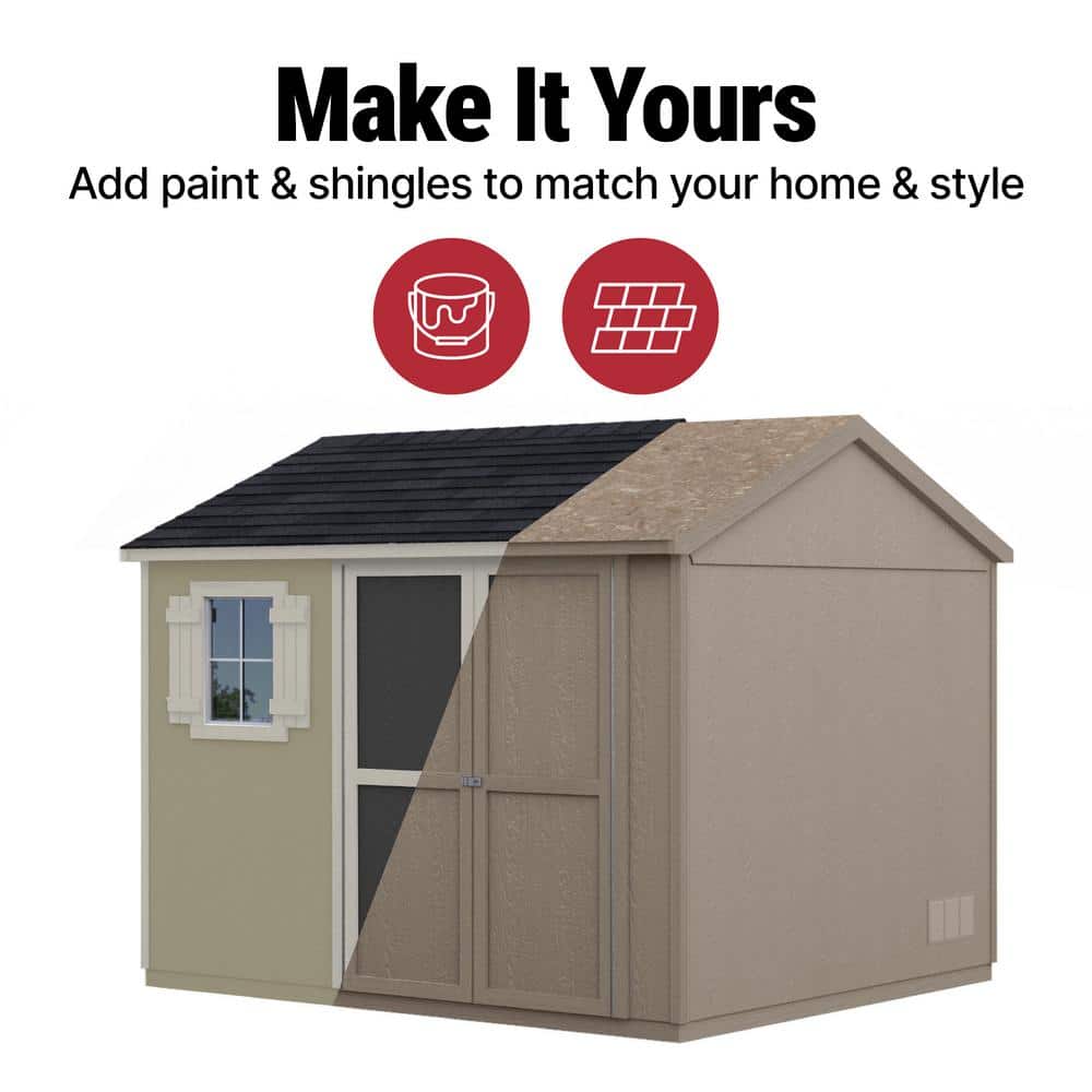 Beige 8' x 10' Pine Wood Storage Shed with Windows