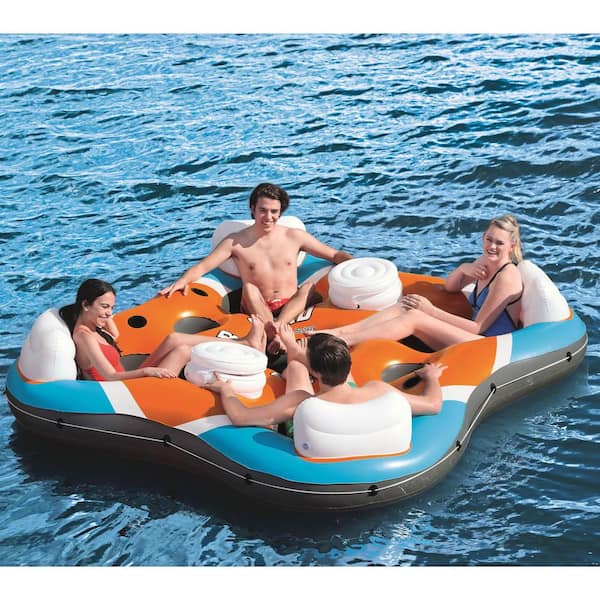 Bestway 43115E 101 inch Rapid Rider 4 Person Floating Island River Lake Raft