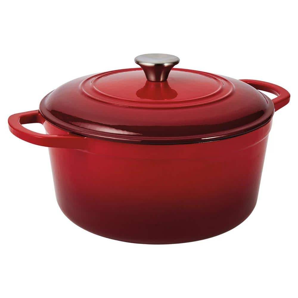 OUR TABLE 6 qt. Enameled Cast Iron Dutch Oven With Lid In Red ...