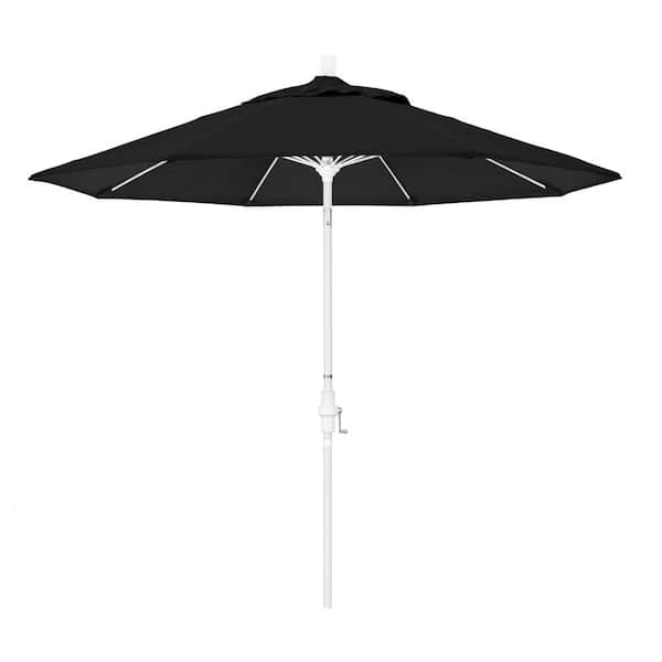 California Umbrella 9 ft. Matted White Aluminum Market Patio Umbrella with Fiberglass Ribs Collar Tilt Crank Lift in Black Sunbrella