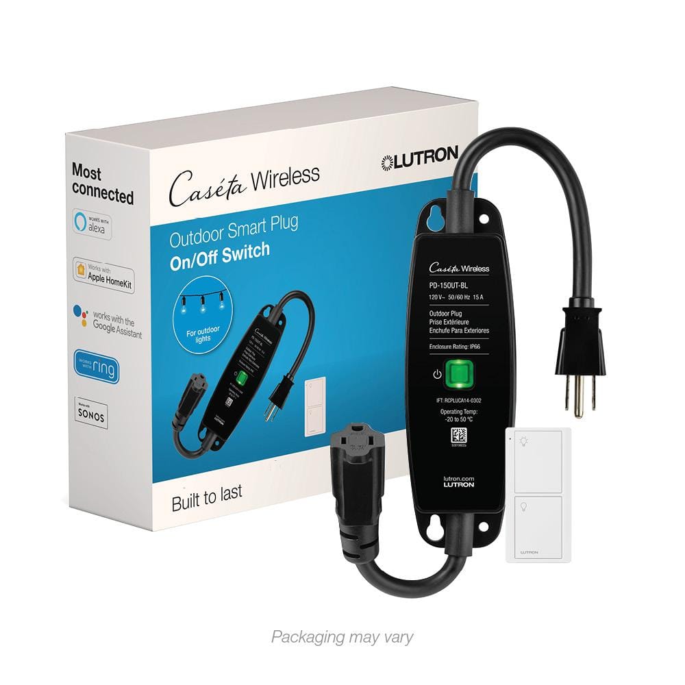 Lutron Caseta Weatherproof+ Outdoor Smart Plug with Pico Remote for  Landscape/String Lights, 15A On/Off, Black (P-PKG1OUT-BL) P-PKG1OUT-BL -  The Home Depot