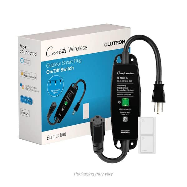 Lutron Caseta Weatherproof+ Outdoor Smart Plug with Pico Remote for Landscape/String Lights, 15A On/Off, Black (P-PKG1OUT-BL)