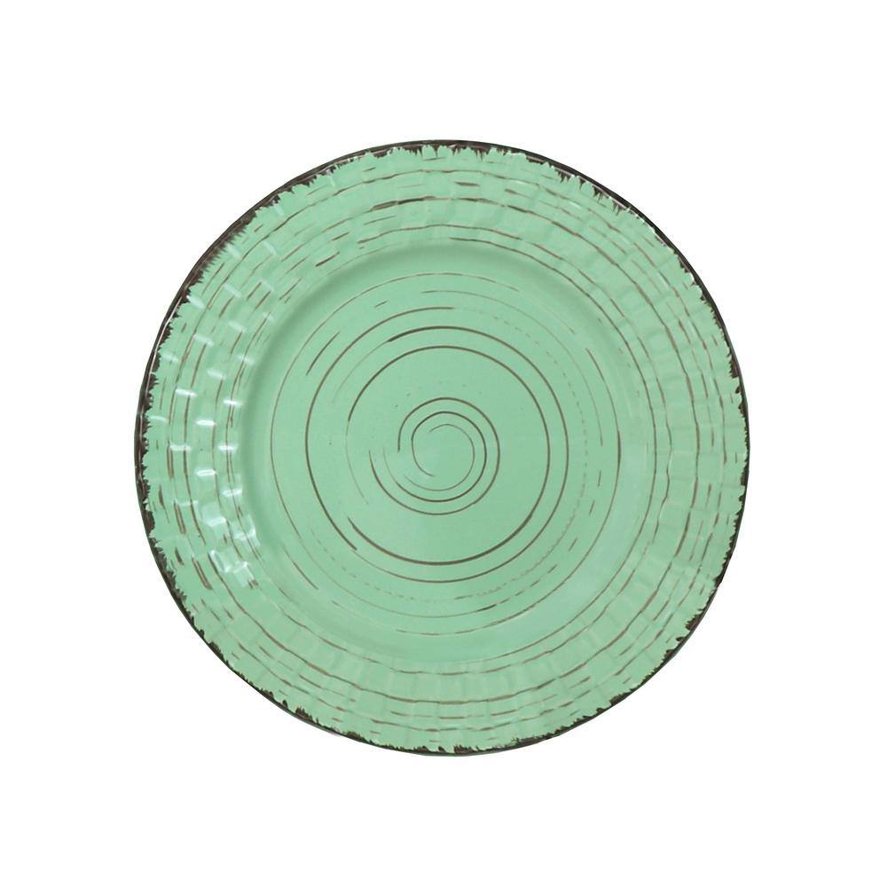 16 Piece Pistachio Green Ceramic Dinnerware Set with Distressed Weave